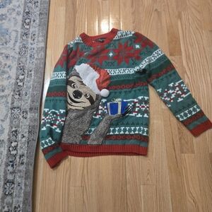 Kids Festive Sloth Sweater - Green & Red